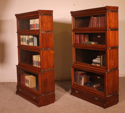 paire de bibliothèques Globe Wernicke en chêne circa 1900
