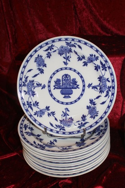 24 englische Steingutteller von Minton, Delfter Blau-Dekor, spätes 19. Jahrhundert