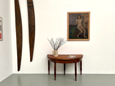 Table demi-lune en noyer massif, circa 1900