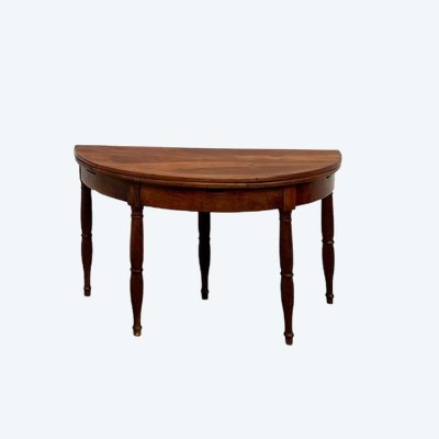 Table demi-lune en noyer massif, circa 1900