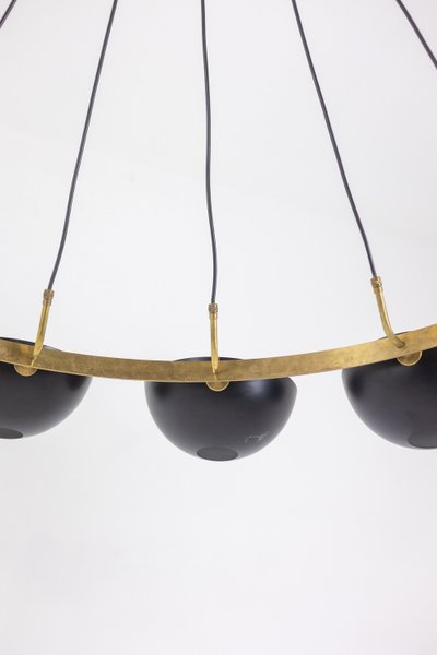 Lampadario o lampada a sospensione moderna a 10 luci, in ottone e lacca nera. LS 64521208U