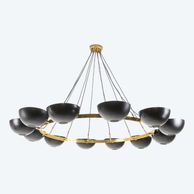Lampadario o lampada a sospensione moderna a 10 luci, in ottone e lacca nera. LS 64521208U