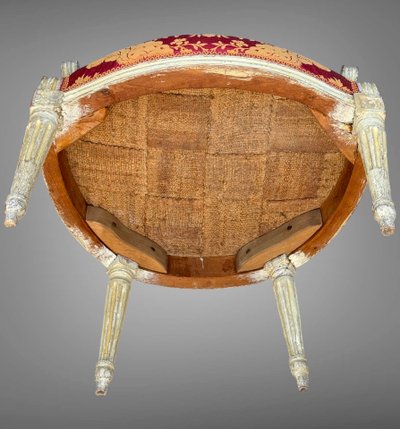 PAIR OF 18TH CENTURY LOUIS XVI ARMCHAIRS IN LACQUERED WOOD COVERED IN FABRIC