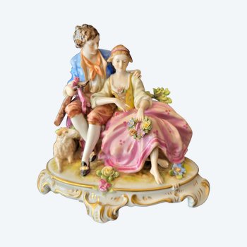 MULLER & VOLKSTEDT Biscuit porcelain Height 18cm meissen style Couple of lovers Napoleon 3