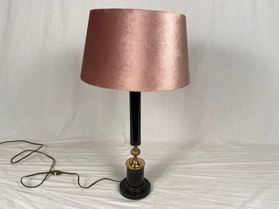 Pied de lampe en métal laqué noir sur base marbre, milieu XXe