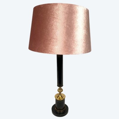 Pied de lampe en métal laqué noir sur base marbre, milieu XXe