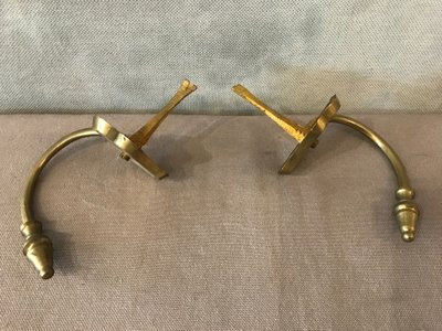 Paire de crochets de cheminée en laiton d’époque 19 ème 