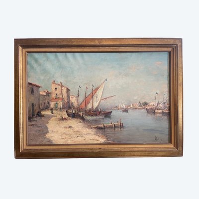 Oil on canvas depicting a lively Provençal landscape signed Malfroy