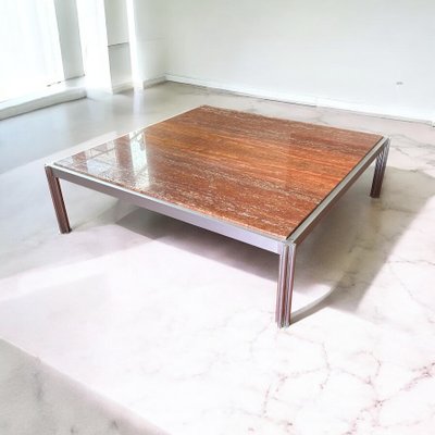 Georges Ciancimino – Sehr wichtiger und seltener quadratischer Couchtisch aus rotem Travertin, ca. 1970