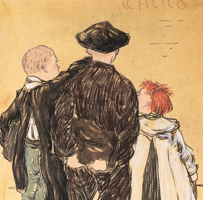 SCUOLA FRANCESE circa 1900, Tre bambini visti da dietro (progetto pubblicitario per un cioccolatino)