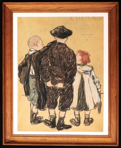 SCUOLA FRANCESE circa 1900, Tre bambini visti da dietro (progetto pubblicitario per un cioccolatino)