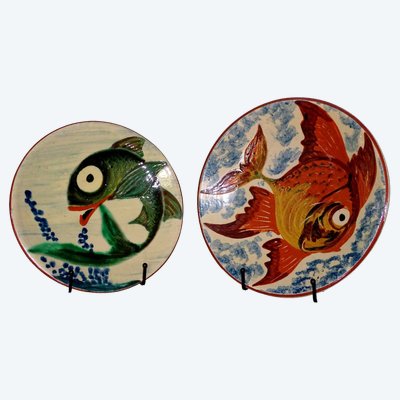 Two Puigdemond Fish Plates, 1960s Vintage