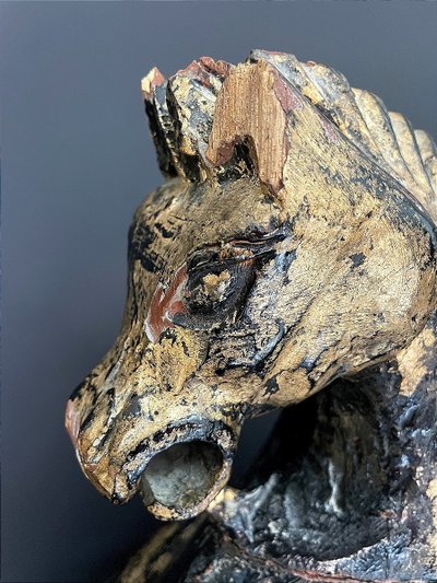 Italy, mid-20th century, pair of ornamental horses in black and gold lacquer.
