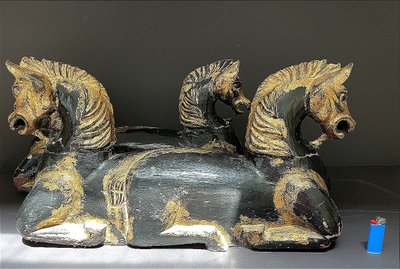 Italy, mid-20th century, pair of ornamental horses in black and gold lacquer.