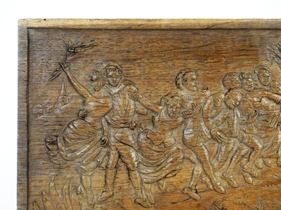 "Scena di festa" Pannello in legno intagliato