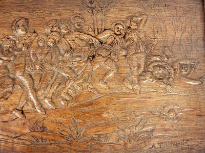 "Scena di festa" Pannello in legno intagliato