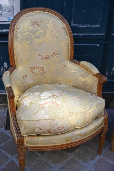 pair of Louis XVI bergere chairs stamped Delaporte XVIII