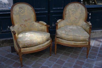 pair of Louis XVI bergere chairs stamped Delaporte XVIII