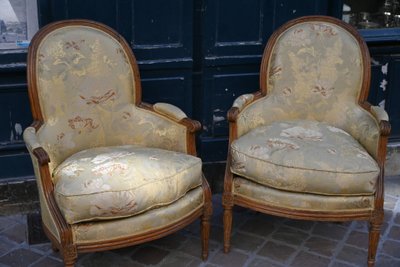 pair of Louis XVI bergere chairs stamped Delaporte XVIII