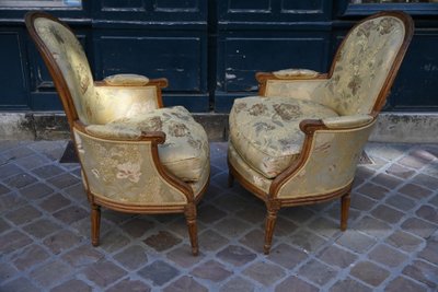 pair of Louis XVI bergere chairs stamped Delaporte XVIII