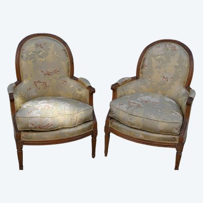 pair of Louis XVI bergere chairs stamped Delaporte XVIII