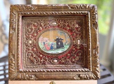 Reliquary paperolles - SAINT FRANCIS XAVIER giving baptism - 18th century