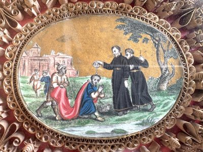 Reliquary paperolles - SAINT FRANCIS XAVIER giving baptism - 18th century