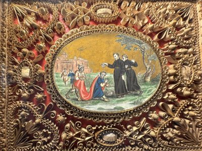 Reliquary paperolles - SAINT FRANCIS XAVIER giving baptism - 18th century