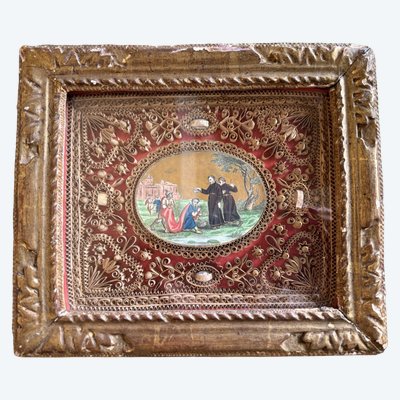 Reliquary paperolles - SAINT FRANCIS XAVIER giving baptism - 18th century