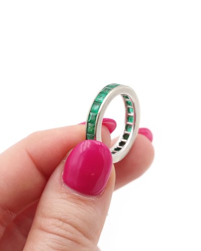 Fede nuziale americana Boucheron con smeraldi da 2,31 ct in oro 18k, anello di metà XX secolo