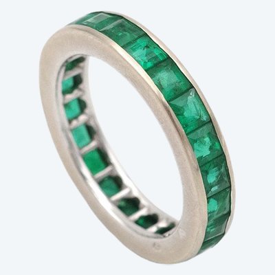 Fede nuziale americana Boucheron con smeraldi da 2,31 ct in oro 18k, anello di metà XX secolo