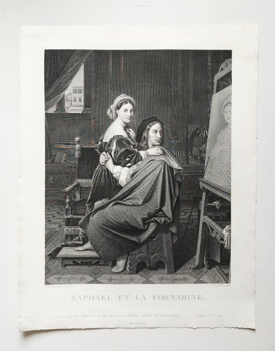 Incisione di Raffaello e La Fornarine da Ingres, XIX secolo