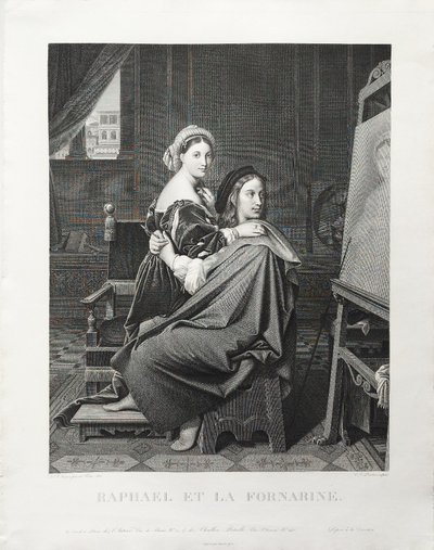 Incisione di Raffaello e La Fornarine da Ingres, XIX secolo