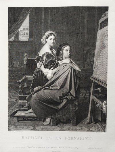 Incisione di Raffaello e La Fornarine da Ingres, XIX secolo