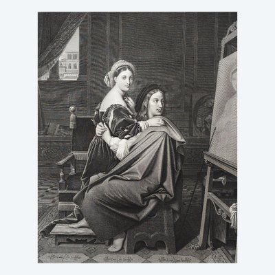 Incisione di Raffaello e La Fornarine da Ingres, XIX secolo