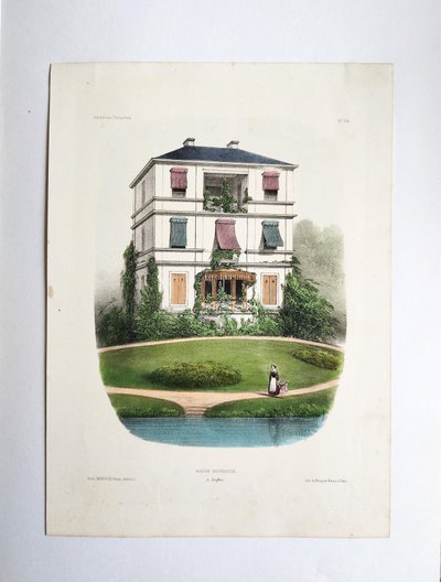 Litografia della casa borghese di Enghien di Victor Petit, XIX secolo