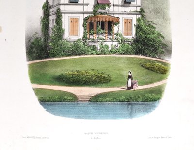 Litografia della casa borghese di Enghien di Victor Petit, XIX secolo