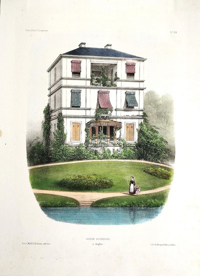 Litografia della casa borghese di Enghien di Victor Petit, XIX secolo
