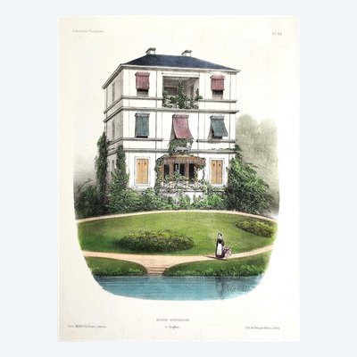 Litografia della casa borghese di Enghien di Victor Petit, XIX secolo
