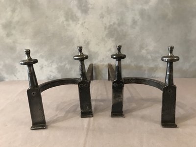 Pair of antique wrought iron andirons from the late 18th century