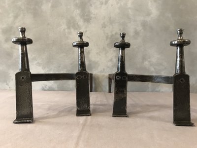 Pair of antique wrought iron andirons from the late 18th century