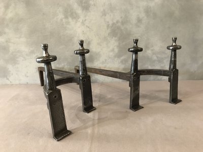 Pair of antique wrought iron andirons from the late 18th century