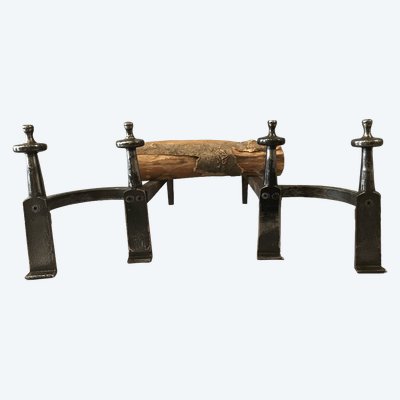 Pair of antique wrought iron andirons from the late 18th century