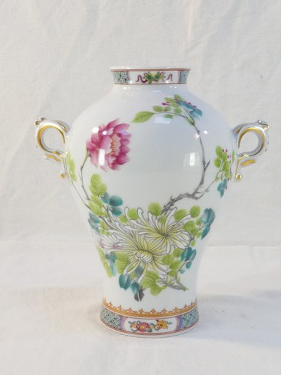 Vaso in porcellana HAVILAND LIMOGES con decoro floreale giapponese