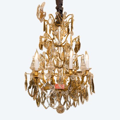 Signed Baccarat Louis XV Style Chandelier in Gilt Bronze and Cut Crystal, circa 1880-1890