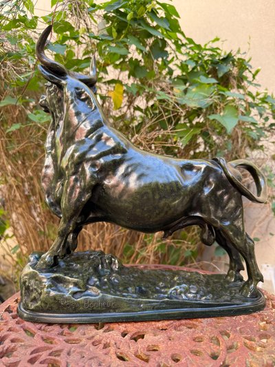 Rosa Bonheur, Toro in bronzo con patina verde sfumata, XIX secolo