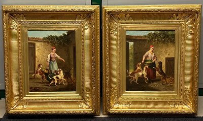 Paar Ölgemälde auf Leinwand, Alfred SAINTE MARIE (tätig von 1853 bis 1870)