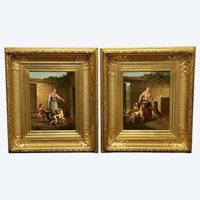 Paar Ölgemälde auf Leinwand, Alfred SAINTE MARIE (tätig von 1853 bis 1870)