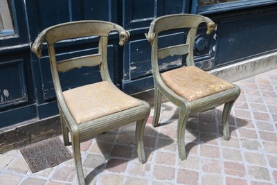 Pair of chairs decorated with ram's heads in plated metal, INDIA