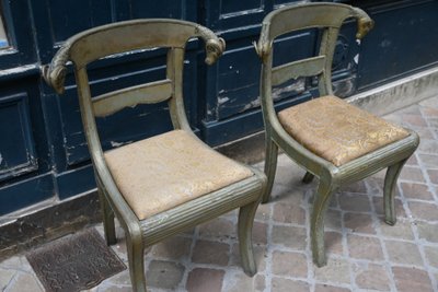 Pair of chairs decorated with ram's heads in plated metal, INDIA